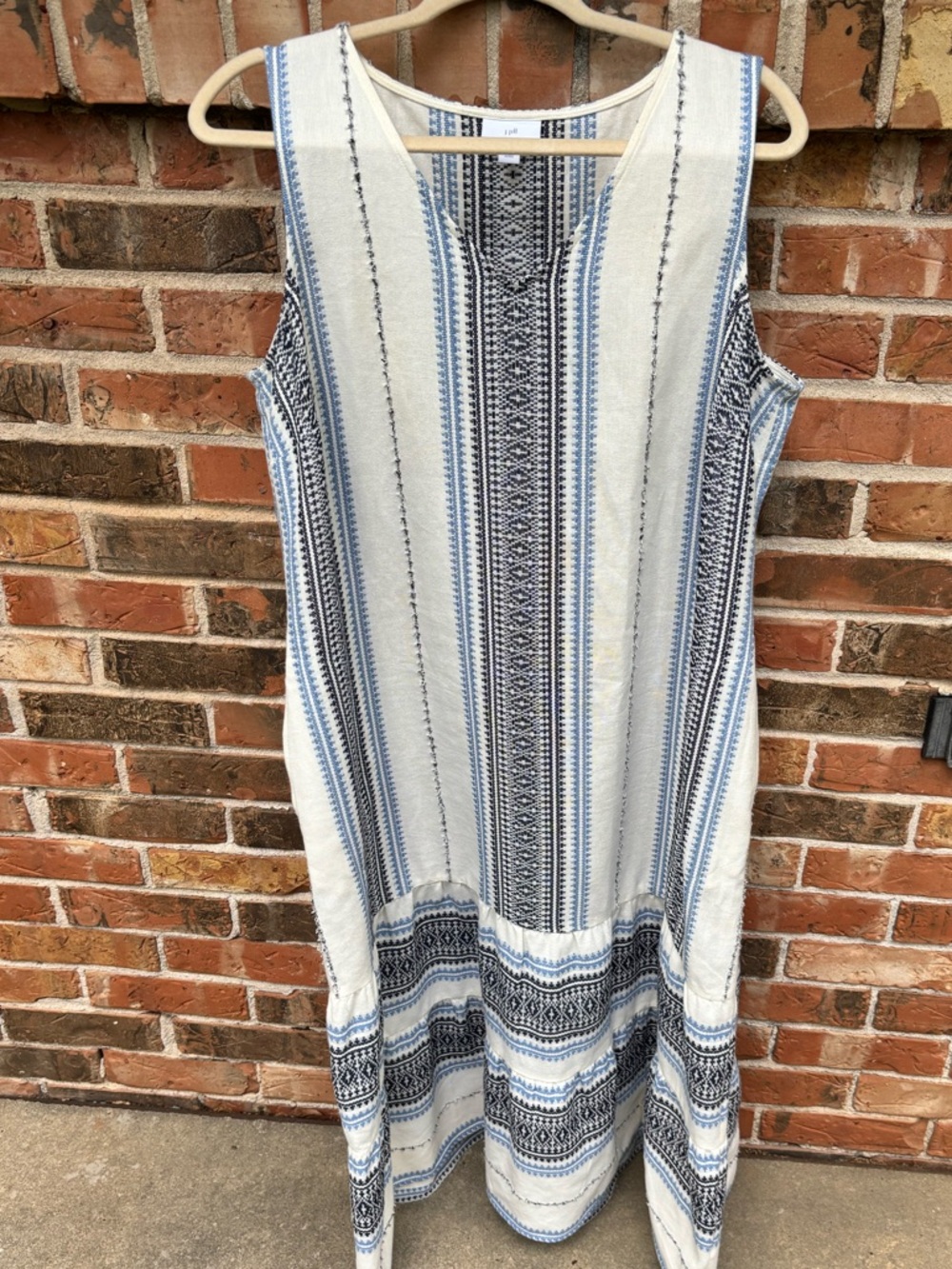 J.Jill Cotton Midi Dress, Off White ,Blue Embroidery.Double Ruffle Bottom Size L - Picture 4 of 11